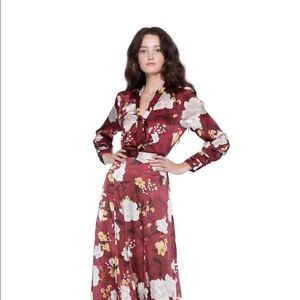 NWT Alice + Olivia Crogan Floral Tie Long Silk Blouse